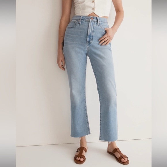 Madewell The Perfect Vintage Wide Leg Crop Jeans High Rise Raw Hem Distressed - Picture 1 of 9